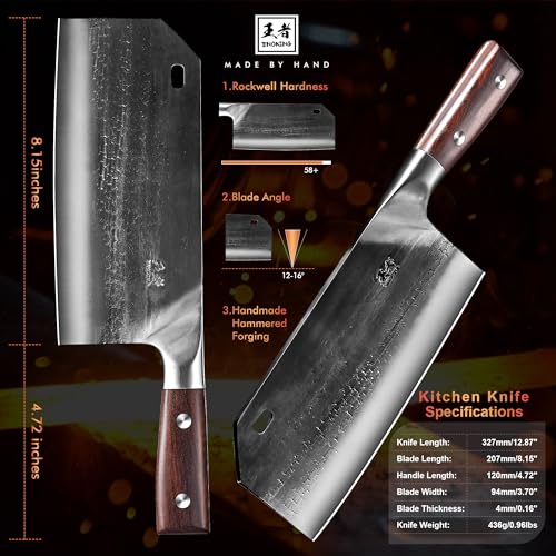 ENOKING Cleaver Knife Serbian Chef Knife Hand Forged Meat Cleaver German High Carbon Stainless Steel Chopping Butcher Knife Kitchen Knives with Full Tang Handle for Home and Restaurant, Ultra Sharp - Image 4