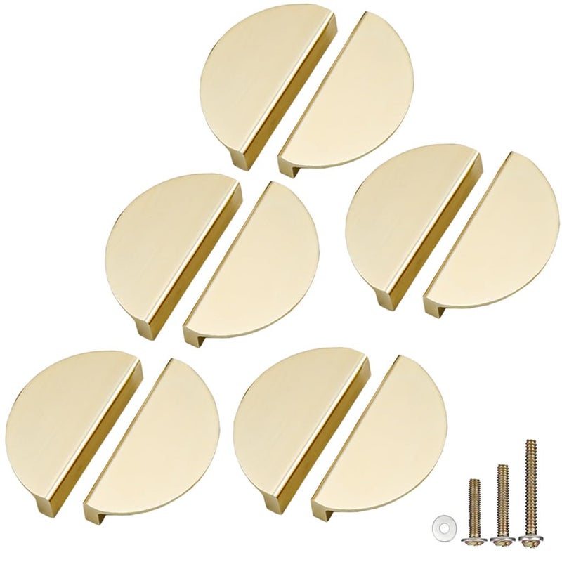 ESreake Half Moon Cabinet Pulls Handles,10 Pack 2.52" Hole Spacing Semicircle Drawer Pulls, Finger Pulls Edge Pulls Handles for Kitchen Cabinets with 3 Kinds Screws (10 Pack, Gold) - Image 1