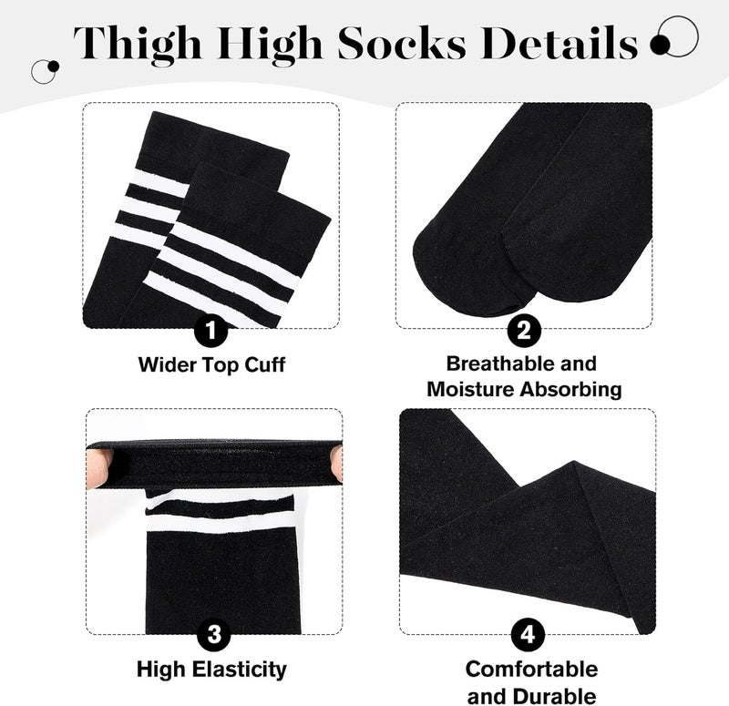 Zando Womens Stripes Thigh High Socks Thigh Highs Casual Knee High Stockings - Image 2