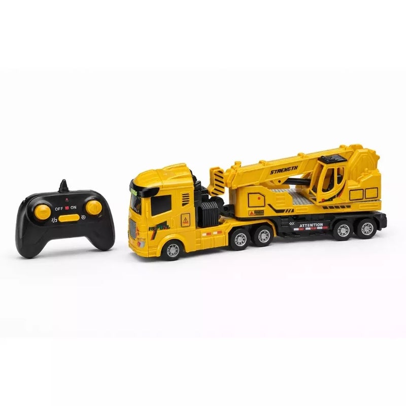 Remote Control 2.5GHz Scale Engineering Team Crane Truck Toy With Rotating Body And Sound- Yellow