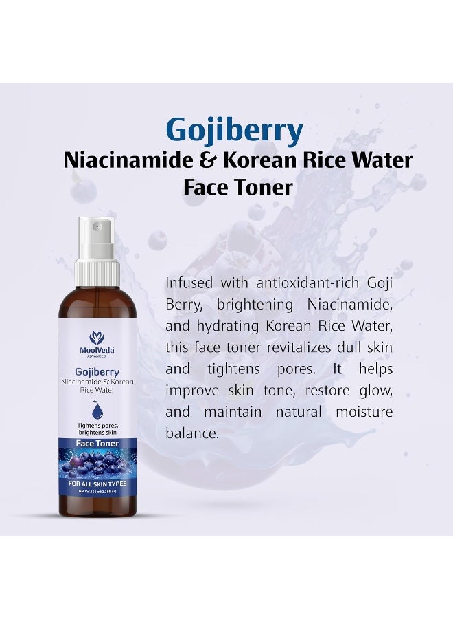 Moolveda Gojiberry Niacinamide & Korean Rice Water Face Toner – Hydrating & Brightening Facial Toner for Pore Tightening, Oil Control & Even Skin Tone – Alcohol-Free – 100ml - Image 2