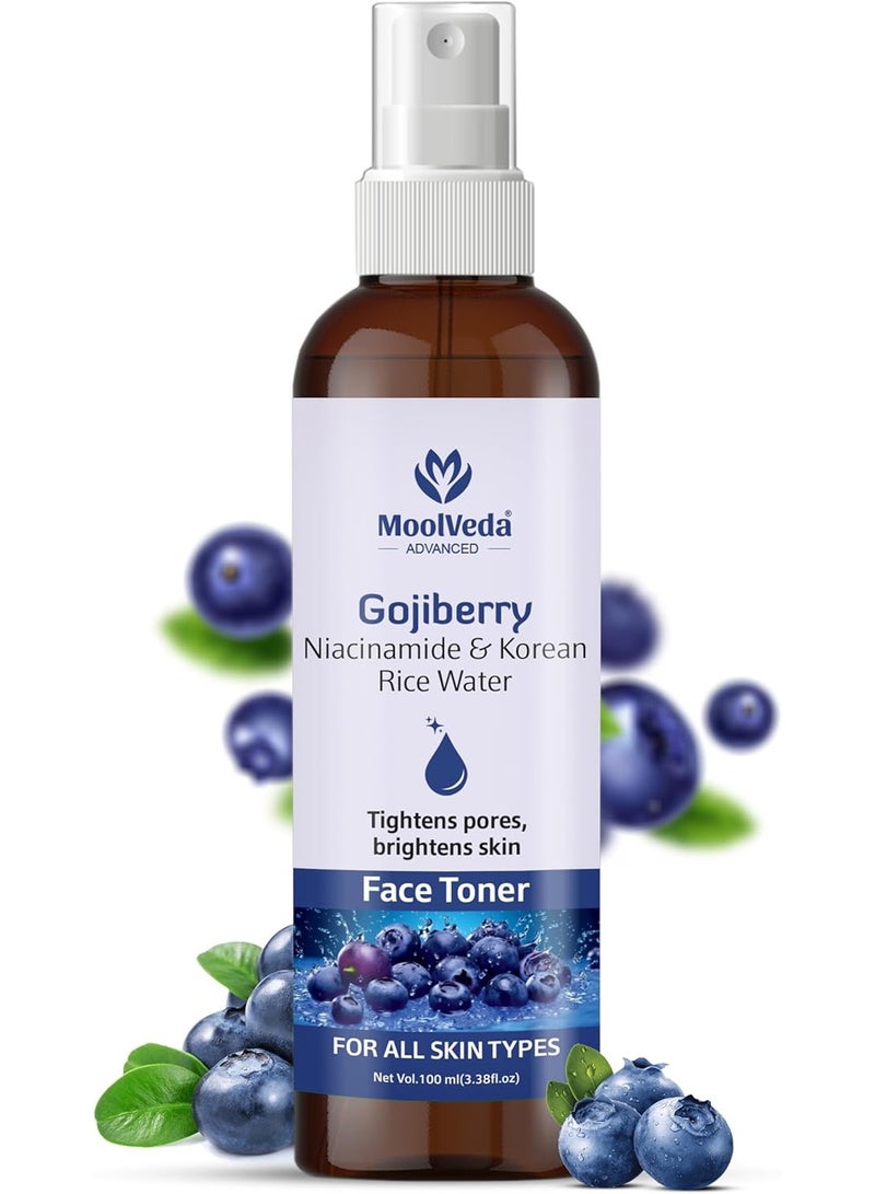 Moolveda Gojiberry Niacinamide & Korean Rice Water Face Toner – Hydrating & Brightening Facial Toner for Pore Tightening, Oil Control & Even Skin Tone – Alcohol-Free – 100ml - Image 1