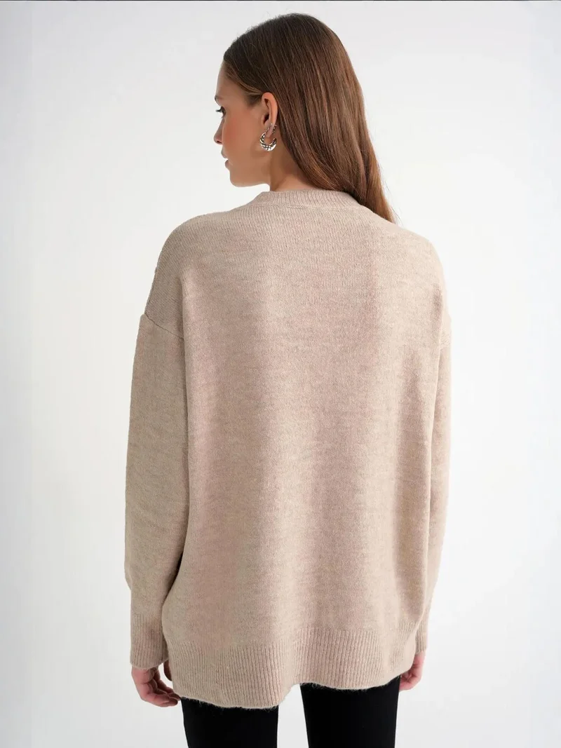 MixRay Bow Detail Cable Knit Oversized Sweater