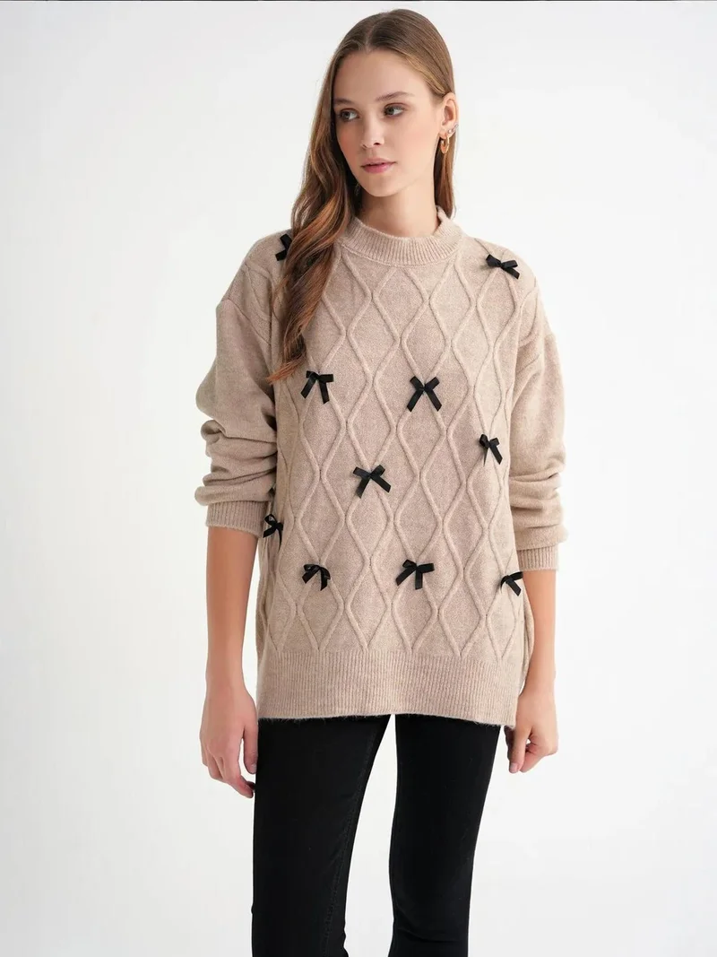 MixRay Mixray Bow Detailed Oversize Knit Sweater