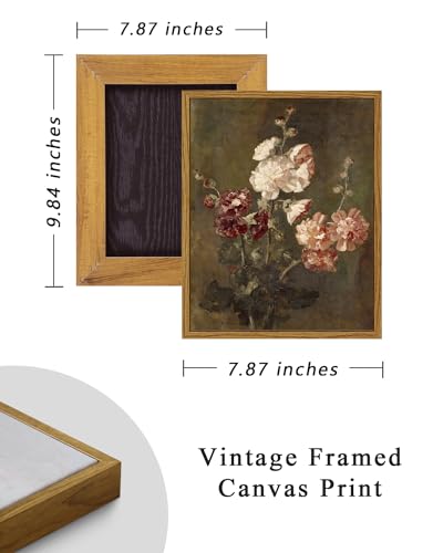 ARPEOTCY Framed Vintage Wall Art, Moody Floral Hollyhocks Bathroom Vintage Decor, Canvas Prints, French Country Farmhouse Decor, Home Dark Academia Wall Art, 8x10 Inch - Image 5