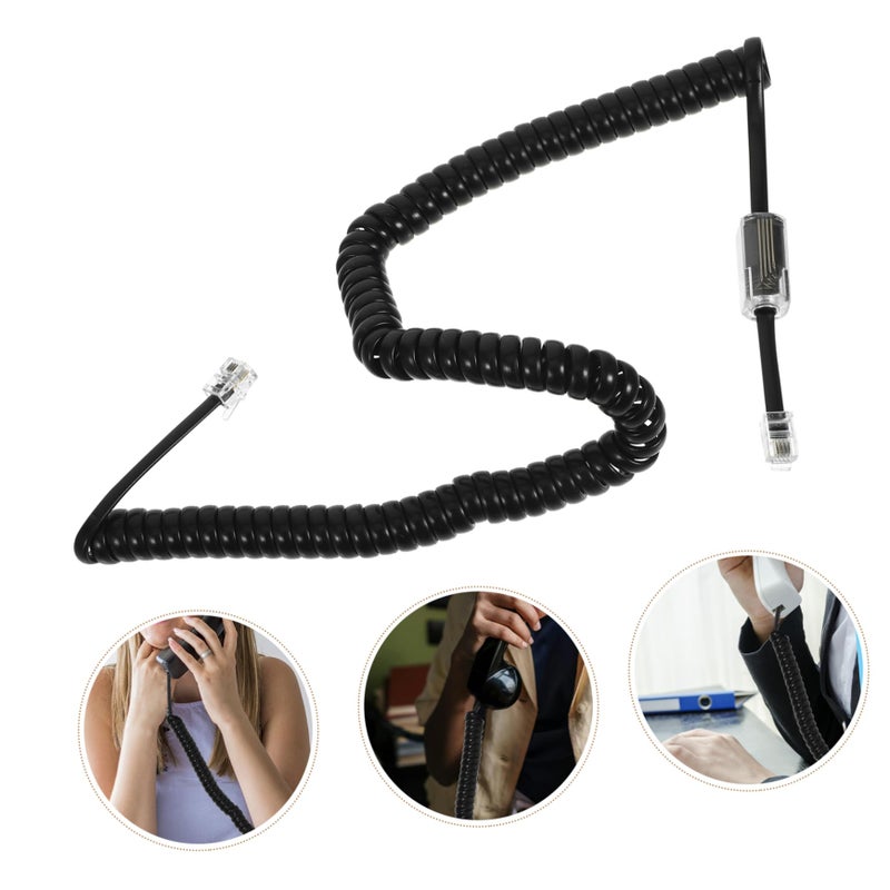Anti Tangle Spiral Coil Telephone Cord Set Black Two Piece Bundle Home Office Use - Image 5