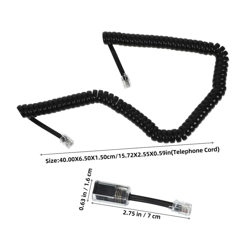 Anti Tangle Spiral Coil Telephone Cord Set Black Two Piece Bundle Home Office Use - Image 3