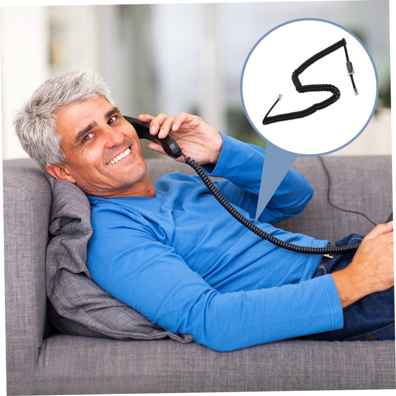 Anti Tangle Spiral Coil Telephone Cord Set Black Two Piece Bundle Home Office Use - Image 4