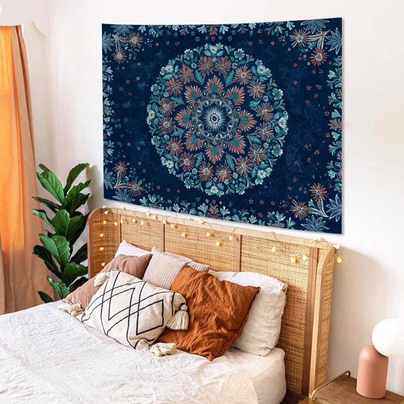 Fowocu Boho Floral Mandala Tapestry Wall Hanging Blue Bohemian Flower Medallion Tapestry Aesthetic Vintage Navy Hippie Indian Small Tapestries for Bedroom Living Room Dorm Decor 40 x 30 Inch - Image 5