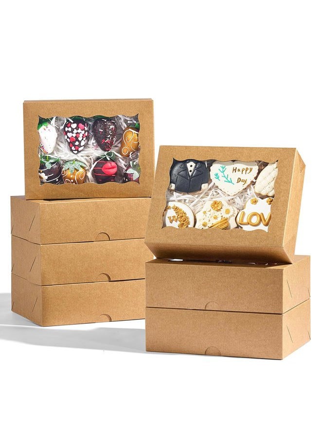 SLShePack 8x6x2.5 Inch 8PCS Baking Boxes with Window for Pastry,Treat,Macaron,Dount,Cookies,Chocolate Covered Strawberries,Brown Bakery Boxes Strawberry Boxes,Muffins - Image 1