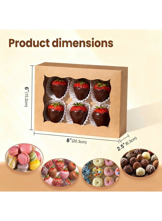 SLShePack 8x6x2.5 Inch 8PCS Baking Boxes with Window for Pastry,Treat,Macaron,Dount,Cookies,Chocolate Covered Strawberries,Brown Bakery Boxes Strawberry Boxes,Muffins - Image 2