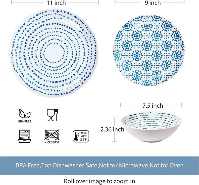 Zayton Melamine Dinnerware Set of 12 Pcs Dinner Dishes Set Bowls and Plates for Indoor and Outdoor with Unbreakable Nonbreakable Lightweight Dining Tableware - Image 2