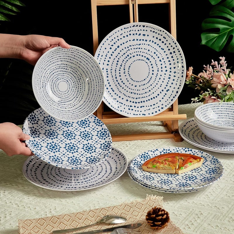Zayton Melamine Dinnerware Set of 12 Pcs Dinner Dishes Set Bowls and Plates for Indoor and Outdoor with Unbreakable Nonbreakable Lightweight Dining Tableware - Image 5