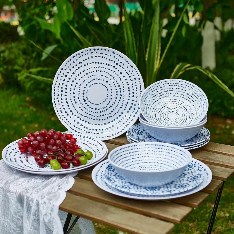 Zayton Melamine Dinnerware Set of 12 Pcs Dinner Dishes Set Bowls and Plates for Indoor and Outdoor with Unbreakable Nonbreakable Lightweight Dining Tableware - Image 3