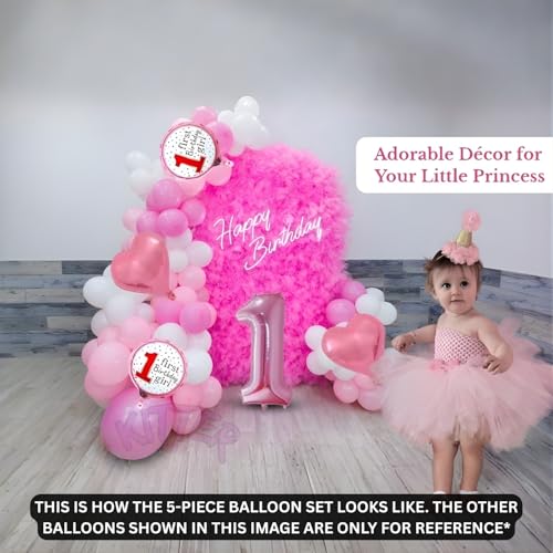 KITTER 5 Pcs 1st Birthday Decoration Set for Girls - 1st Birthday Decor-Foil, Pink - Image 2