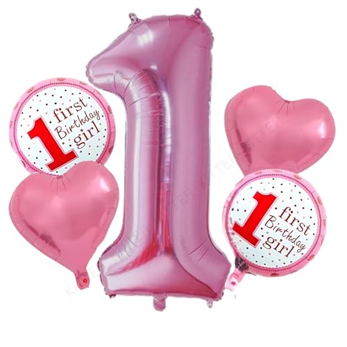 KITTER 5 Pcs 1st Birthday Decoration Set for Girls - 1st Birthday Decor-Foil, Pink - Image 1