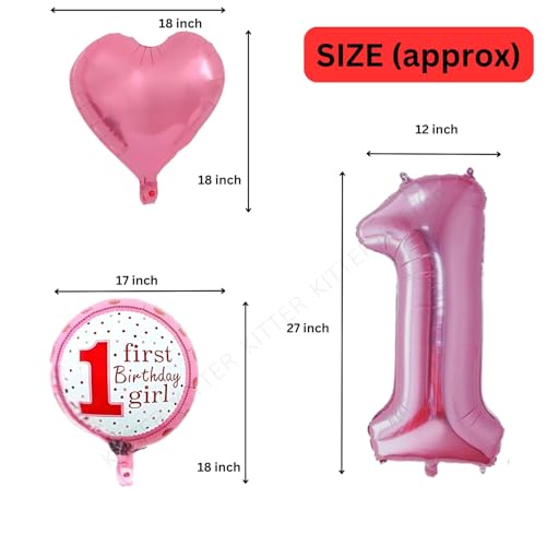 KITTER 5 Pcs 1st Birthday Decoration Set for Girls - 1st Birthday Decor-Foil, Pink - Image 4