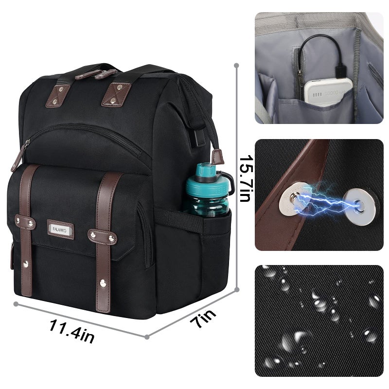 FALANKO Laptop Backpack For Women, Work Doctor Teacher Nurse Wide Open College 15.6 Inch Laptops Backpack Purse with USB Charging Port, Travel Water Resistant RFID Computer Bag for Men Women Black - Image 5