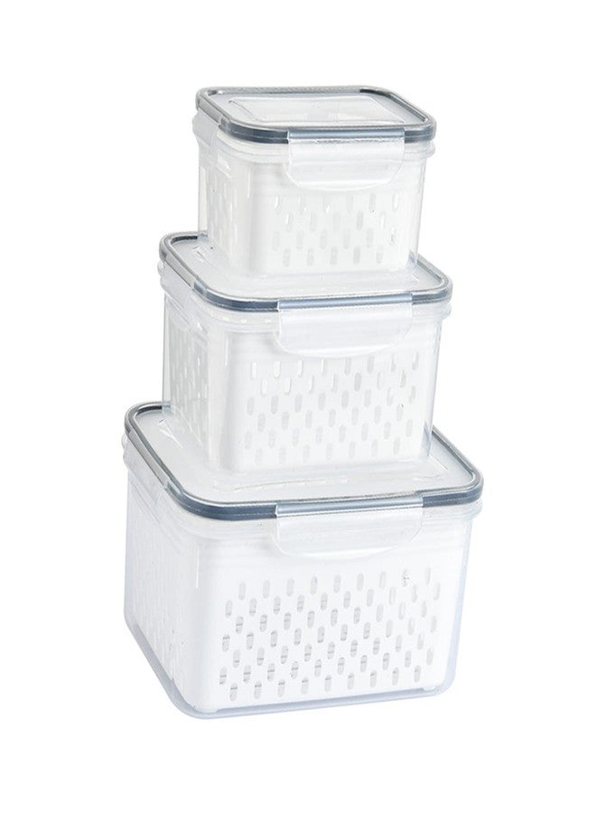 Srliya Pack of 3 Drain Storage Basket, Transparent LeakProof Food Storage Containers with Removable Strainer for Refrigerator - Image 2