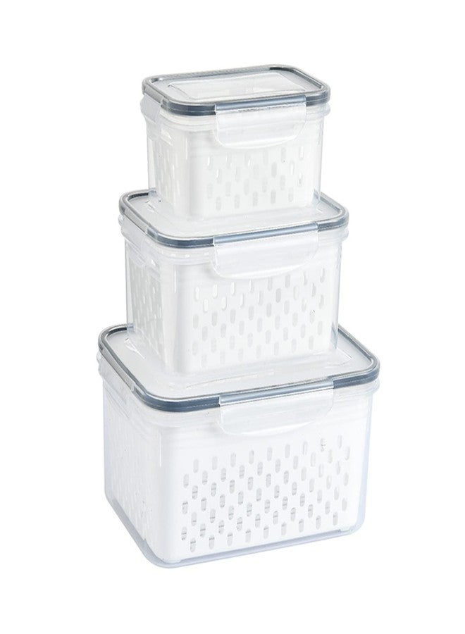 Srliya Pack of 3 Drain Storage Basket, Transparent LeakProof Food Storage Containers with Removable Strainer for Refrigerator - Image 1