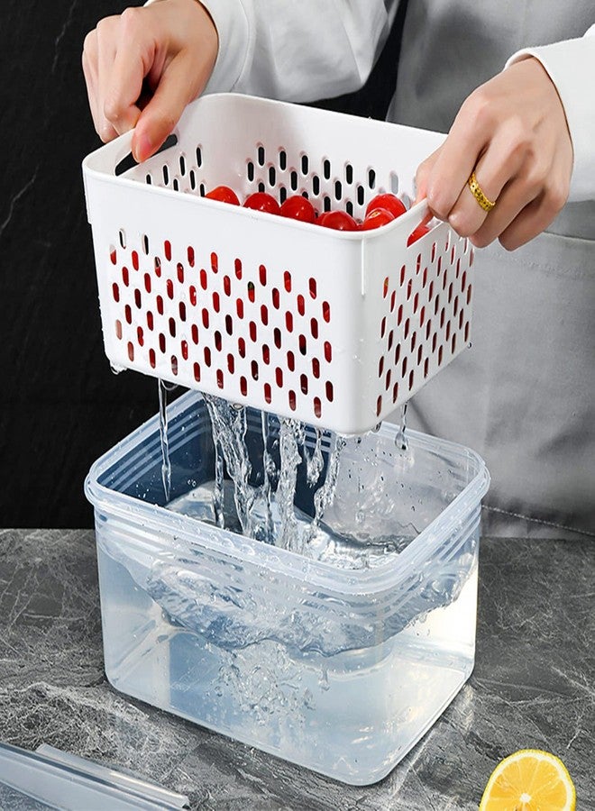 Srliya Pack of 3 Drain Storage Basket, Transparent LeakProof Food Storage Containers with Removable Strainer for Refrigerator - Image 3
