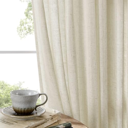Joydeco Linen Curtains 96 Inch Length 2 Panel Sets,Light Filtering Curtains for Bedroom 52 Inch Wide Living Room Drapes with Back Tabs & Rod Pockets (W52 x L96 Inch, Beige) - Image 4