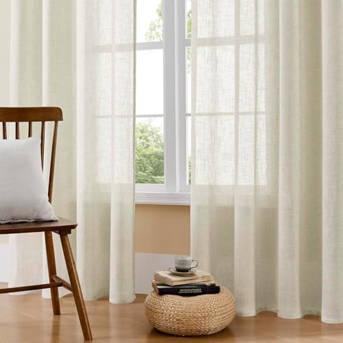 Joydeco Linen Curtains 96 Inch Length 2 Panel Sets,Light Filtering Curtains for Bedroom 52 Inch Wide Living Room Drapes with Back Tabs & Rod Pockets (W52 x L96 Inch, Beige) - Image 2