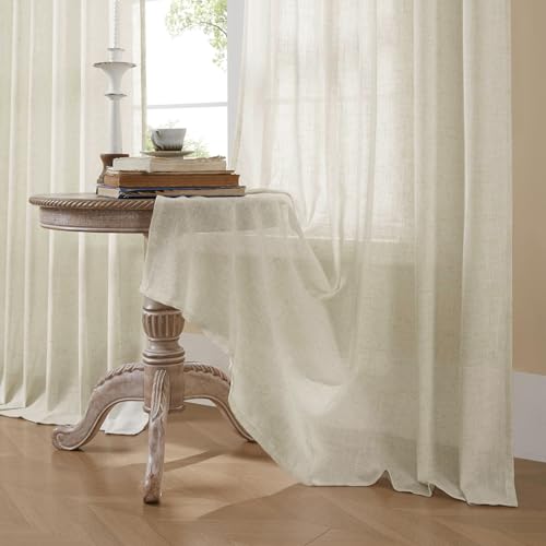 Joydeco Linen Curtains 96 Inch Length 2 Panel Sets,Light Filtering Curtains for Bedroom 52 Inch Wide Living Room Drapes with Back Tabs & Rod Pockets (W52 x L96 Inch, Beige) - Image 5