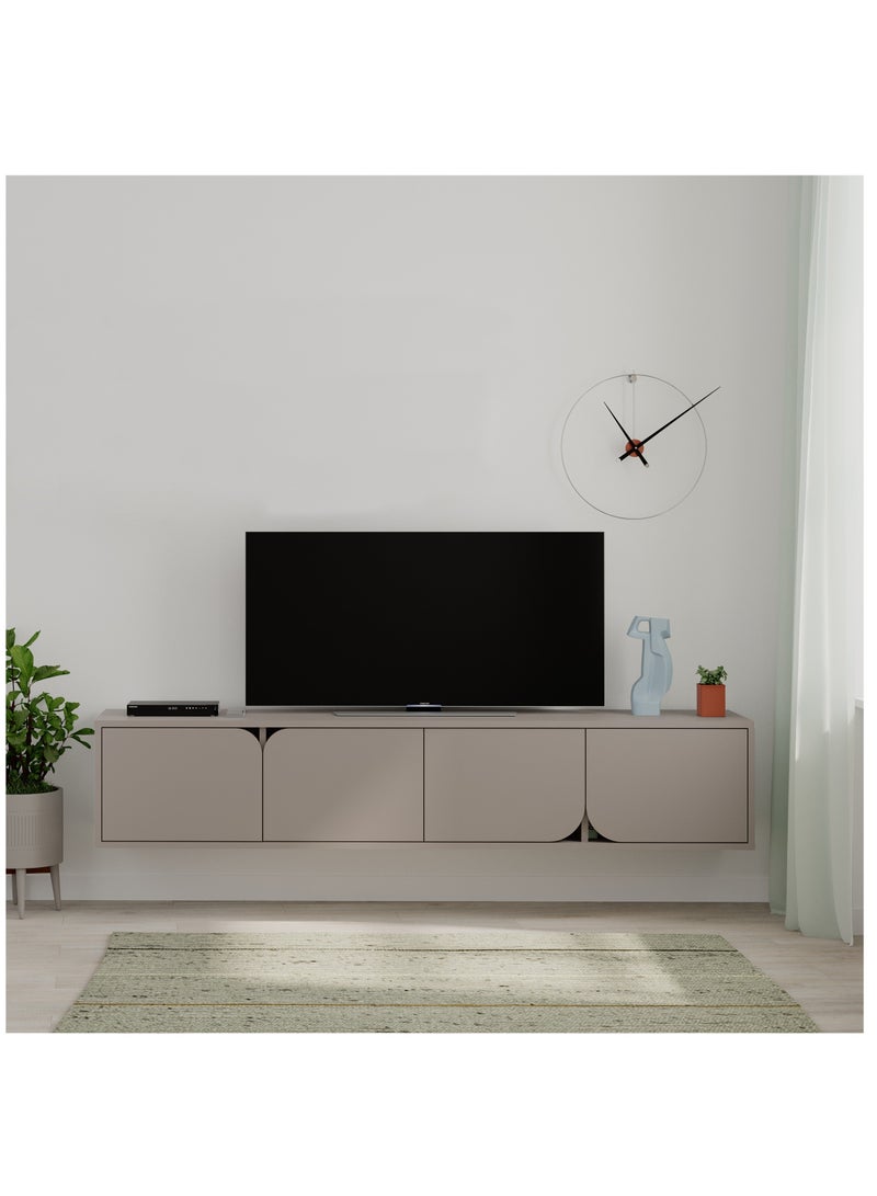 موراه خزانة موراه هوم سبارك العائمة للتلفزيون حتى ٧٠ بوصة | وحدة تلفزيون مثبتة على الحائط بأربعة أبواب | وحدة تلفزيون | ١٨٠ × ٣٥٫٦ × ٣٥ سم | موكا فاتح - Image 1