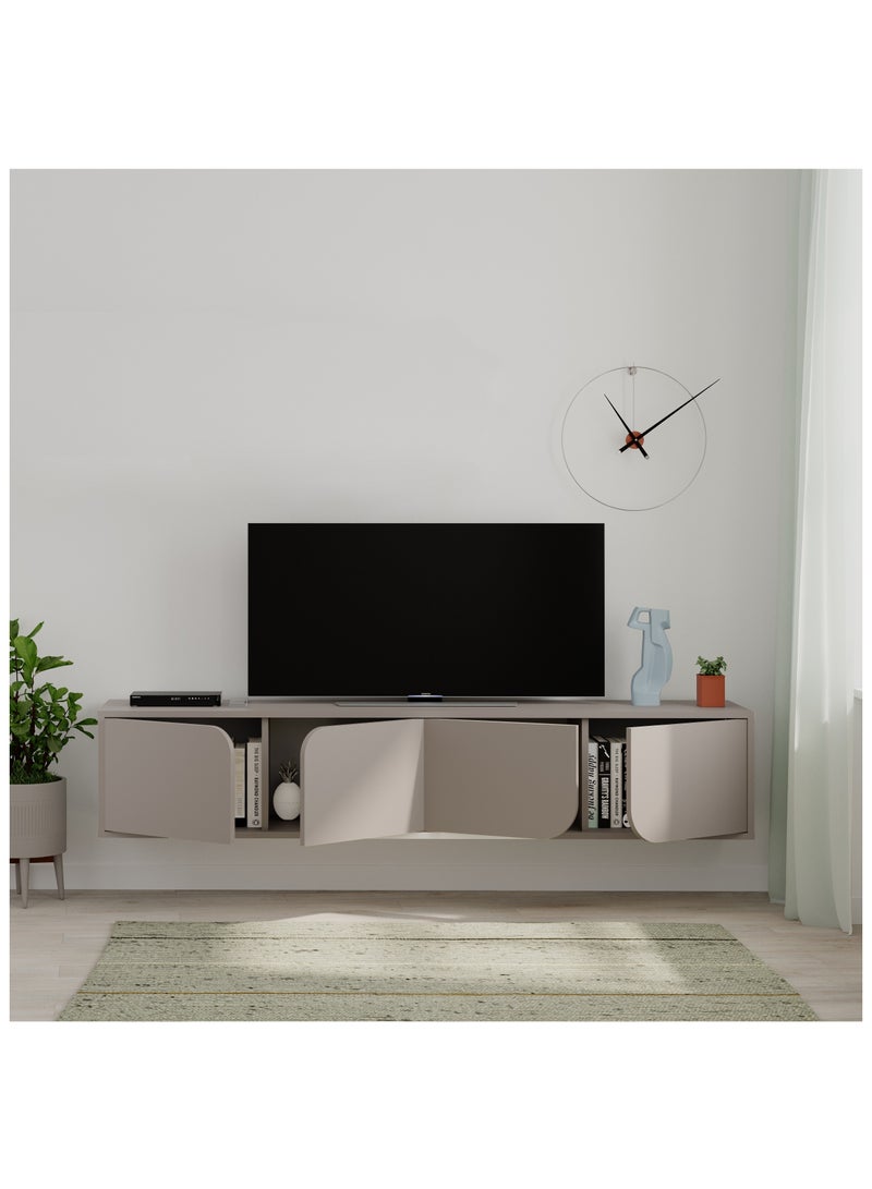 موراه خزانة موراه هوم سبارك العائمة للتلفزيون حتى ٧٠ بوصة | وحدة تلفزيون مثبتة على الحائط بأربعة أبواب | وحدة تلفزيون | ١٨٠ × ٣٥٫٦ × ٣٥ سم | موكا فاتح - Image 3