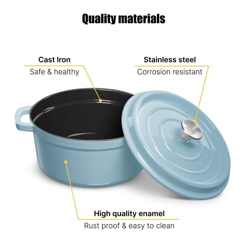 Grand Feu Light Blue Cast Iron Pot  Enamelled Dutch Oven Suitable for Grills, Ovens, Induction & Gas Stoves- 3.5L - Image 5