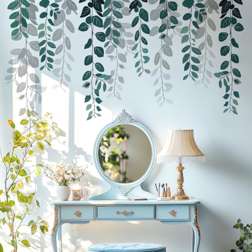 VePret Green Hanging String of Eucalyptus Wall Decals Peel and Stick, Large Plants Leaf Vinyl Wall Stickers, Removable Vine Home Decor Art for Bedroom Living Room Classroom Office - Image 1