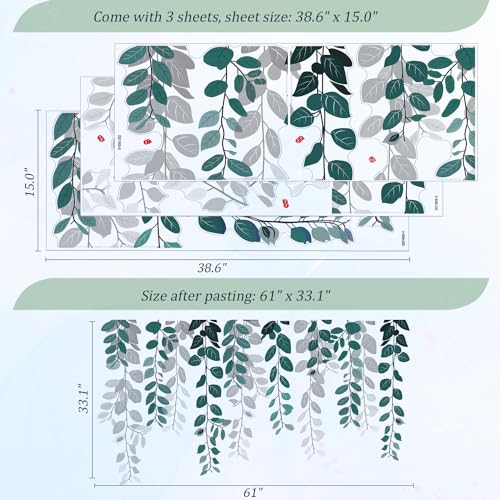 VePret Green Hanging String of Eucalyptus Wall Decals Peel and Stick, Large Plants Leaf Vinyl Wall Stickers, Removable Vine Home Decor Art for Bedroom Living Room Classroom Office - Image 2