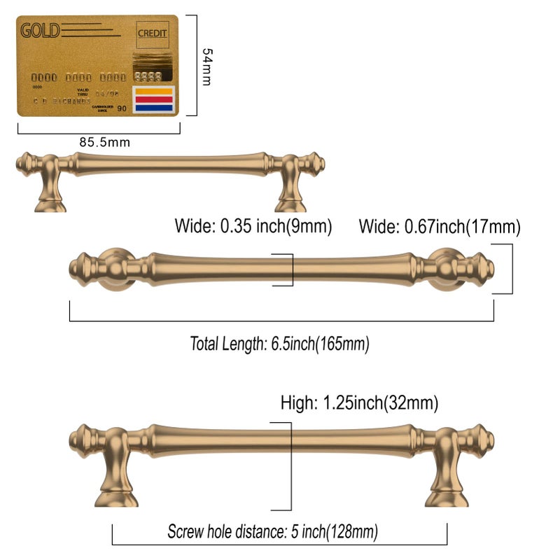Amerdeco 6 Pack Champagne Bronze Cabinet Pulls 5 Inch(128mm) Hole Center Cabinet Hardware Kitchen Cabinet Handles for Bathroom Drawer Pulls Dresser Pulls ZH0014â€¦ - Image 5