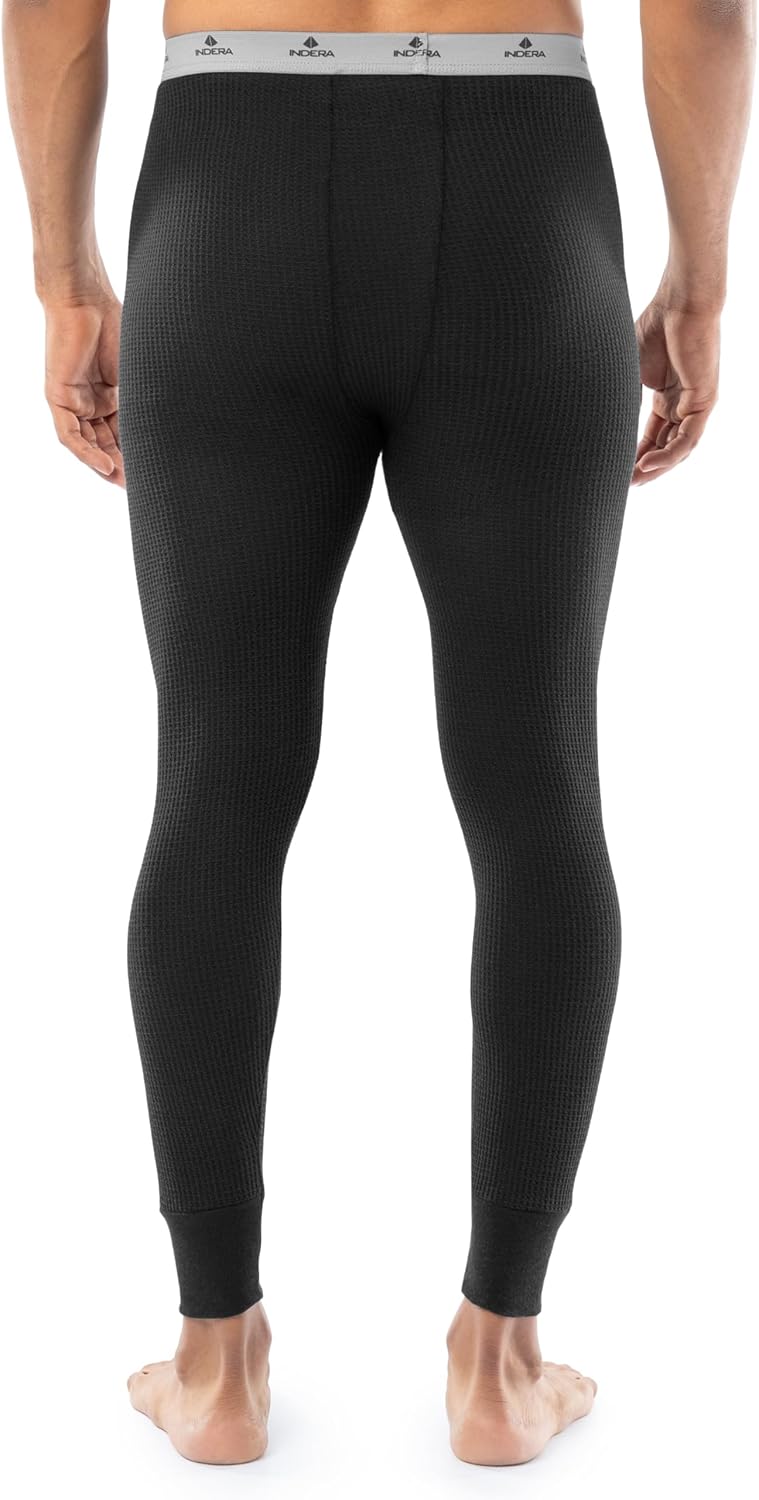 Indera Men's 65/35 Waffle Knit Thermal Pants - Black - Image 2