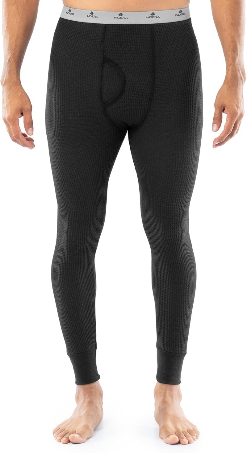 Indera Men's 65/35 Waffle Knit Thermal Pants - Black - Image 1