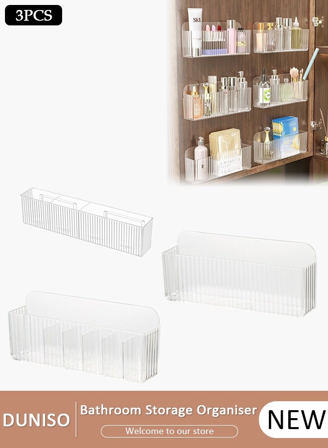 DUNISO 3 PCS Wall-Mounted Bathroom Organizer, Clear organizers and storage, Shower Organizer,Plastic Storage Bin with Floating Shelves for Makeup, Skincare & Toiletries, Space-Saving Narrow Design - Image 1