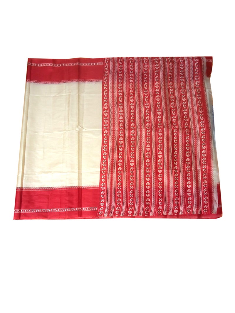 Kaku Fancy Dresses Polyester Indian Bihu Ethnic Wear Saree for Women Dance Event Farmer Dress For Girls - Cream (Fullsize) - Image 5