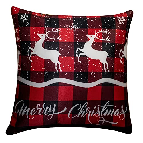 Vendola Decorative Merry Christmas 12 Inch x 12 Inch Cushion Covers Set of 5, Satin Cushion Cover for Sofa, Christmas Home Decor, White and Red Colour, Deer, Reindeer, Deer Print, (12X12 Inches) - Image 2