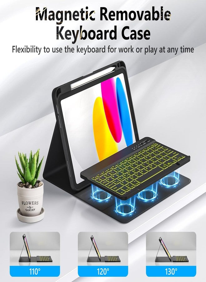 FUWANG for iPad A16 11th 10th Generation Case with Keyboard, Detachable 7 Colors Backlit Wireless Marble Keyboard Case with Pencil Holder for iPad A16 11th 11-inch 2025 &10th Gen 10.9 Inch 2022, Black - Image 3