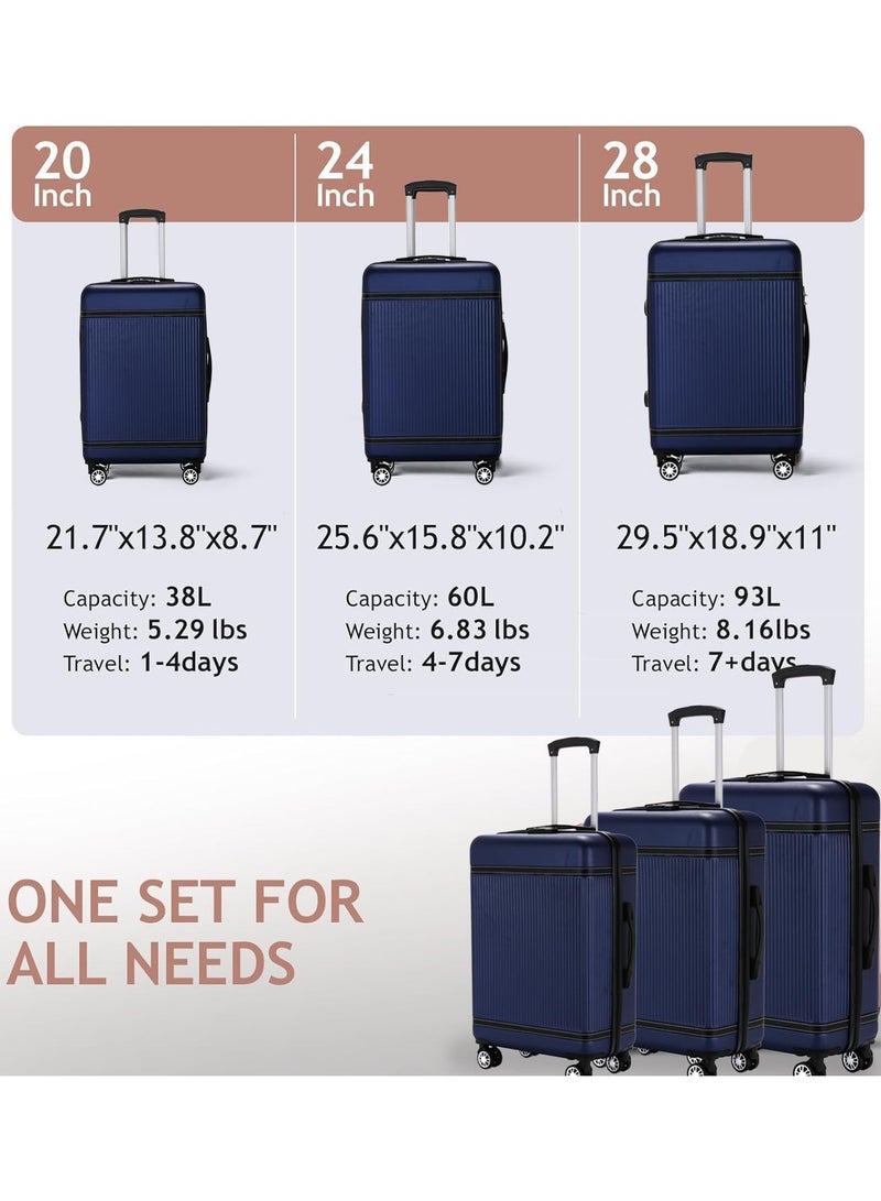 Yuwell 3-Piece Luggage Sets 20/24/28 inch Hard Shell ABS + PC, Expandable Design, Spinner Wheels, Luggage Bag 3 Piece Suitcase Set Multidirectional Wheels Travel Bags Scratch-Resistant Surface Trolley Bag Luggage Set 3 Blue - Image 4