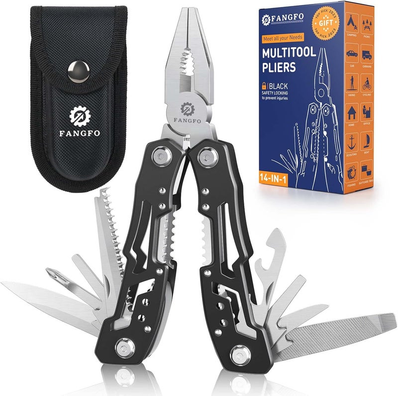 fangfo 14-In-1 Multitool with Safety Locking, Professional Stainless Steel Multitool Pliers Pocket Knife, Bottle Opener, Screwdriver with Nylon Sheath ，Apply to Survival,Camping, Hunting and Hiking 1 Pcs - Image 1