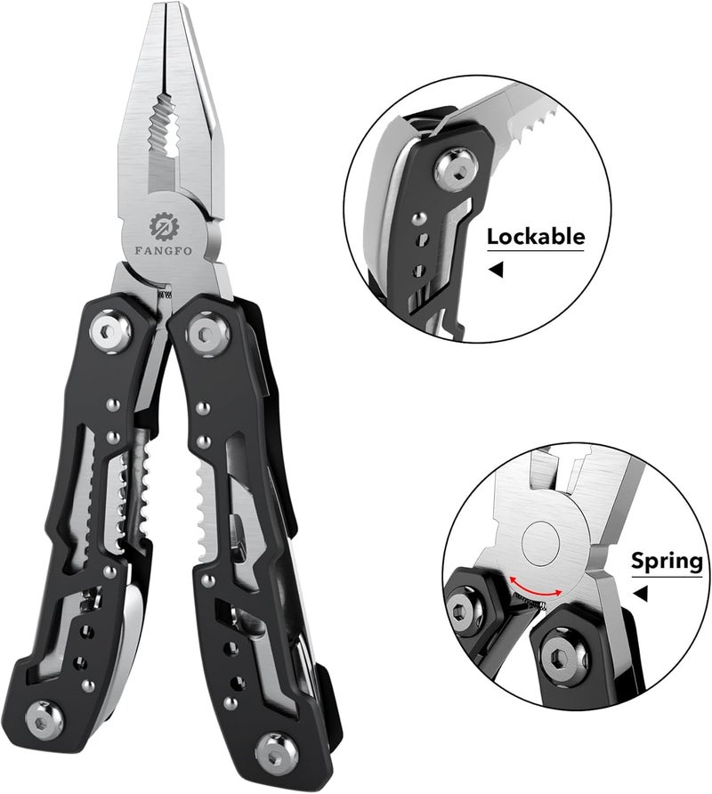 fangfo 14-In-1 Multitool with Safety Locking, Professional Stainless Steel Multitool Pliers Pocket Knife, Bottle Opener, Screwdriver with Nylon Sheath ，Apply to Survival,Camping, Hunting and Hiking 1 Pcs - Image 2
