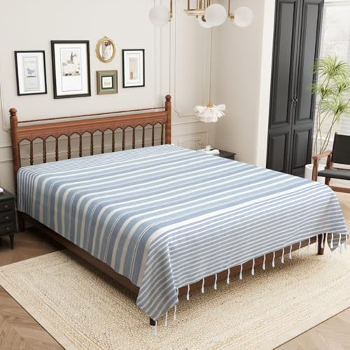 Värde 210 TC Cotton Bedsheet | Handmade Double Bedsheet | Handloom Bedsheets | Without Pillow Cover | Double Bedsheet for Summer (90X100 Inches, 7.5 x 8.3 Feet (Glaucous) - Image 1