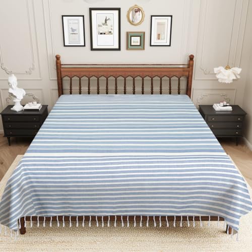 Värde 210 TC Cotton Bedsheet | Handmade Double Bedsheet | Handloom Bedsheets | Without Pillow Cover | Double Bedsheet for Summer (90X100 Inches, 7.5 x 8.3 Feet (Glaucous) - Image 2