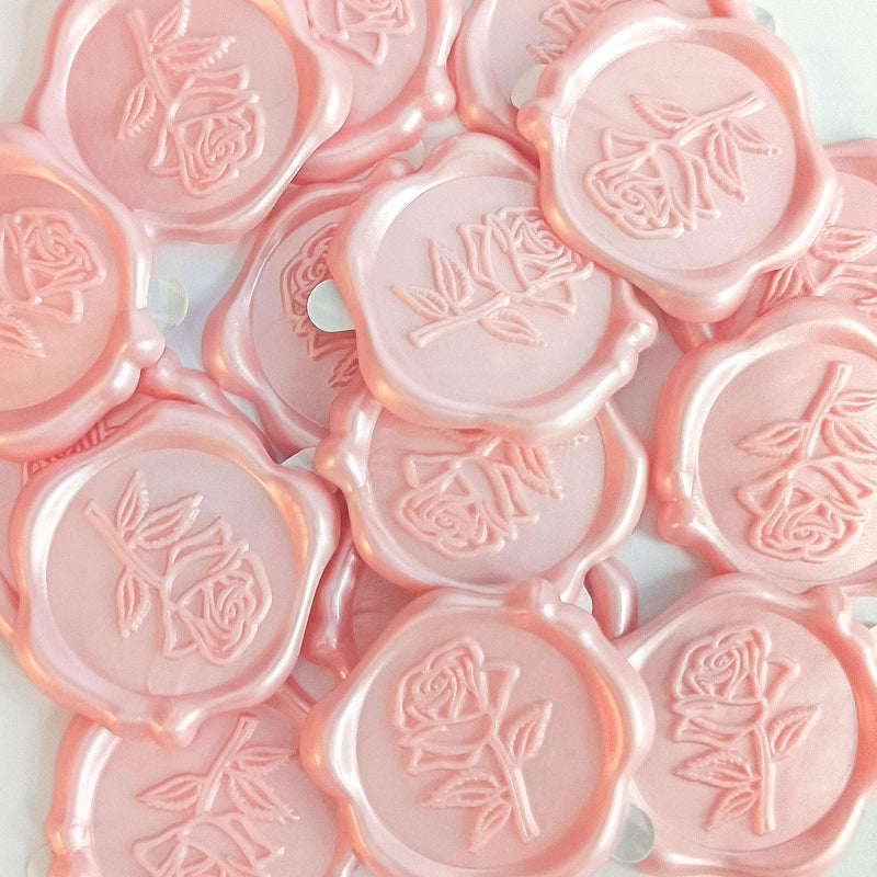 Pilloze 25 Pcs Pink Rose Wax Seal Stickers, Pink Wax Seal for Wedding Invitation, Easy to Use and Good Adhesion Rose Envelope Stickers, Wedding Invitation Accessories - Image 1