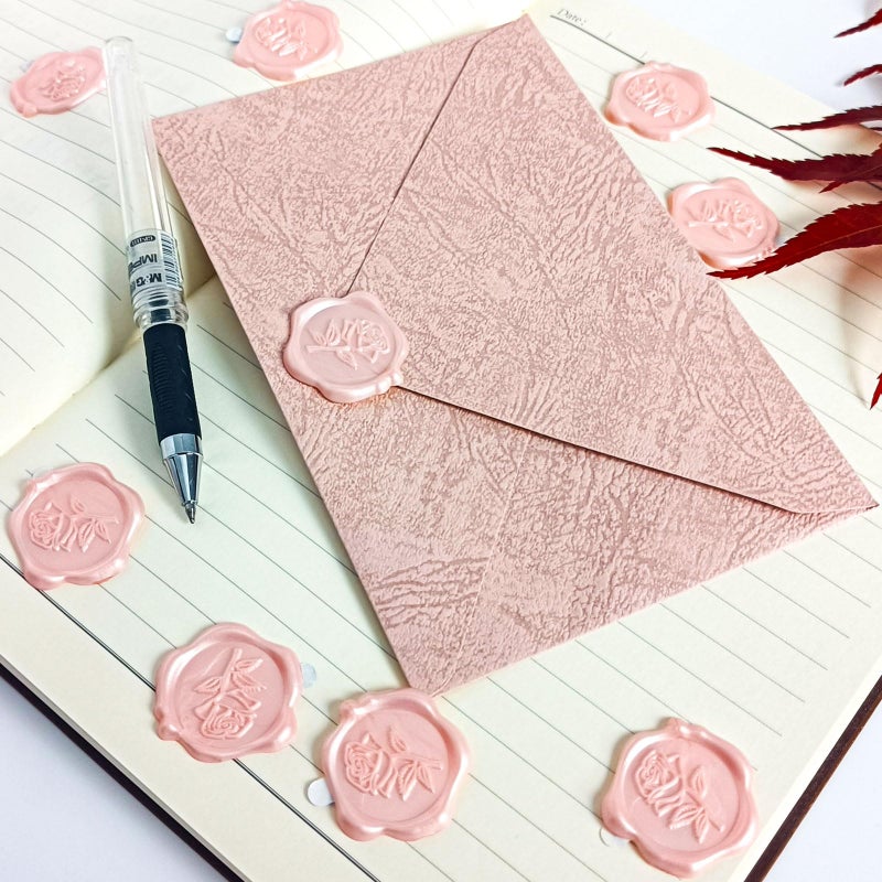 Pilloze 25 Pcs Pink Rose Wax Seal Stickers, Pink Wax Seal for Wedding Invitation, Easy to Use and Good Adhesion Rose Envelope Stickers, Wedding Invitation Accessories - Image 4