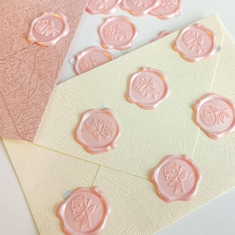 Pilloze 25 Pcs Pink Rose Wax Seal Stickers, Pink Wax Seal for Wedding Invitation, Easy to Use and Good Adhesion Rose Envelope Stickers, Wedding Invitation Accessories - Image 3