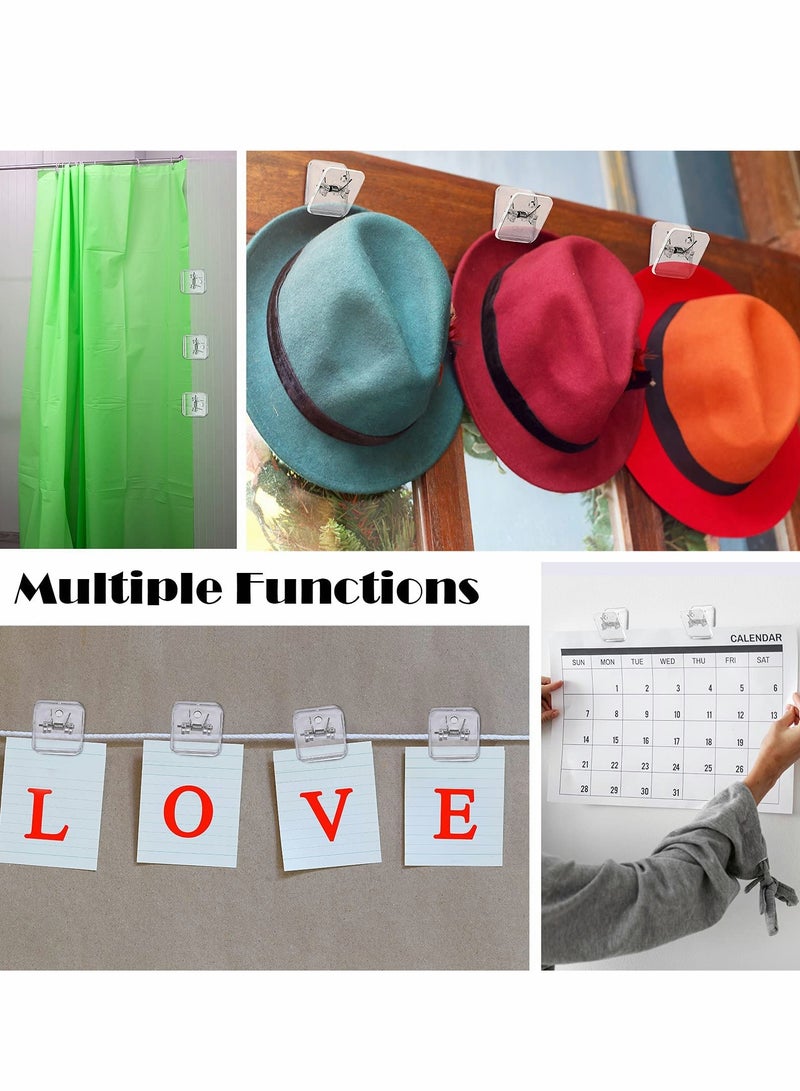 SYOSI Self Adhesive Clips, Tapestry Hangers, Wall Clips, Shower Curtain Clips, Photo Clips for Paper Flag Hanger Double-Sided Adhesive Spring Clips for Teachers, Poster and Home Office Rope(Clear,12 Pcs) - Image 3