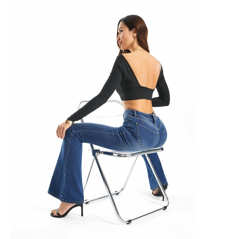 FLYING BANANA Women's Totally Shaping Curvy Strtchy Bootcut Flare Denin Jeans (Blue, 2 Short) - Image 5